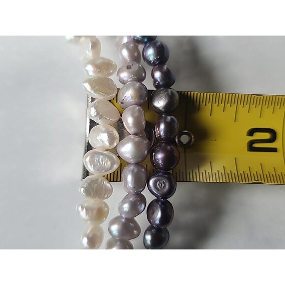 925 Sterling Silver Multistrand & Multicolored Pearl Beaded Necklace Adjustable - Picture 9 of 10
